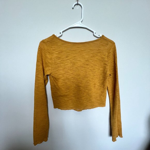 Trim V Cut Neck Tee Long Sleeve Crop Top Womens - Picture 2 of 2